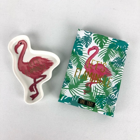 Rosanna Let’s Flamingle Flamingo 🦩 Tropical Jewelry Ceramic Tray - Picture 3 of 6